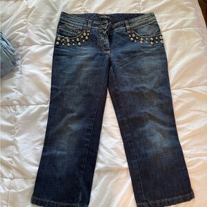 Dolce & Gabbana Dark Blue Cropped Jeans with Studded Pockets